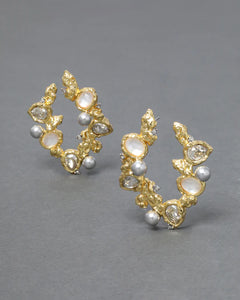 Golden Pebble Cake Front Back Cluster Hoops
