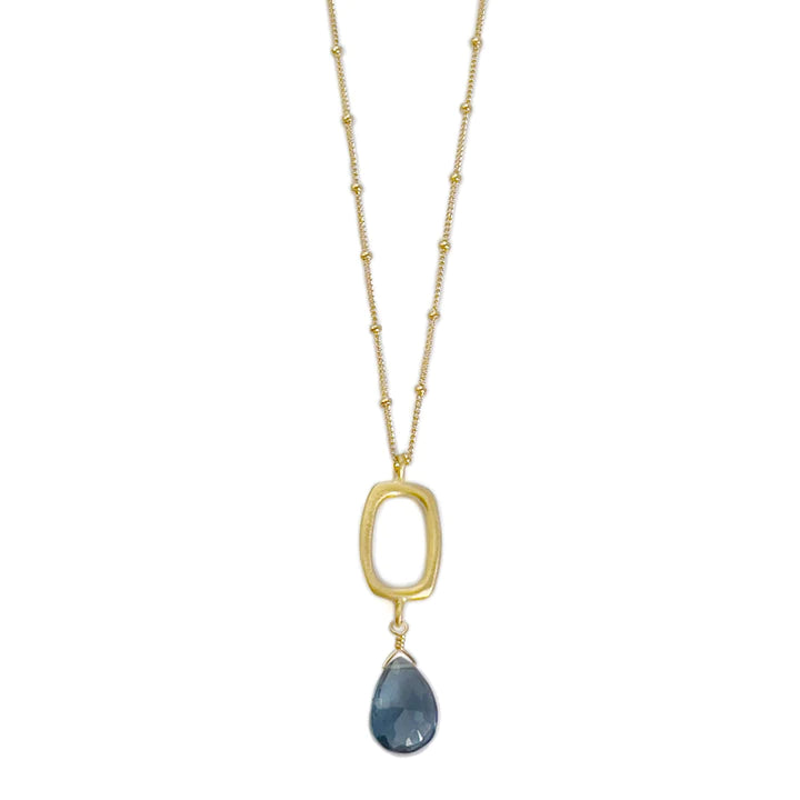 Necklace Rectangle with Blue Topaz Vermeil